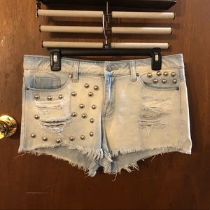 Studded jean shorts